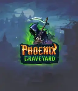 ELK Studios' Phoenix Graveyard game screen, showcasing the mystical graveyard and the legendary phoenix rising from the ashes. Displayed in this image is the slot's unique expanding reel feature, alongside its gorgeous symbols and gothic theme. It vividly depicts the game's theme of rebirth and immortality, making it enticing for those fascinated by mythology.