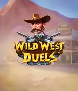  Dive into the daring world of "Wild West Duels" by Pragmatic Play, featuring a tough gunslinger ready for a showdown. The image features a fierce cowboy with crossed pistols, framed by a dusty Western town. His intense eyes and authentic attire embody the spirit of the Old West. The game's title is clearly displayed in a rustic font, adding to the exciting theme. 